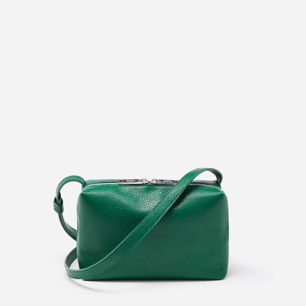 Rees Recycles pebbled leather Crossbody in Rainforest Green front