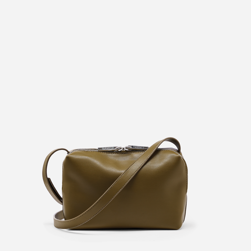 Rees Recycles smooth leather Crossbody in Moss front 