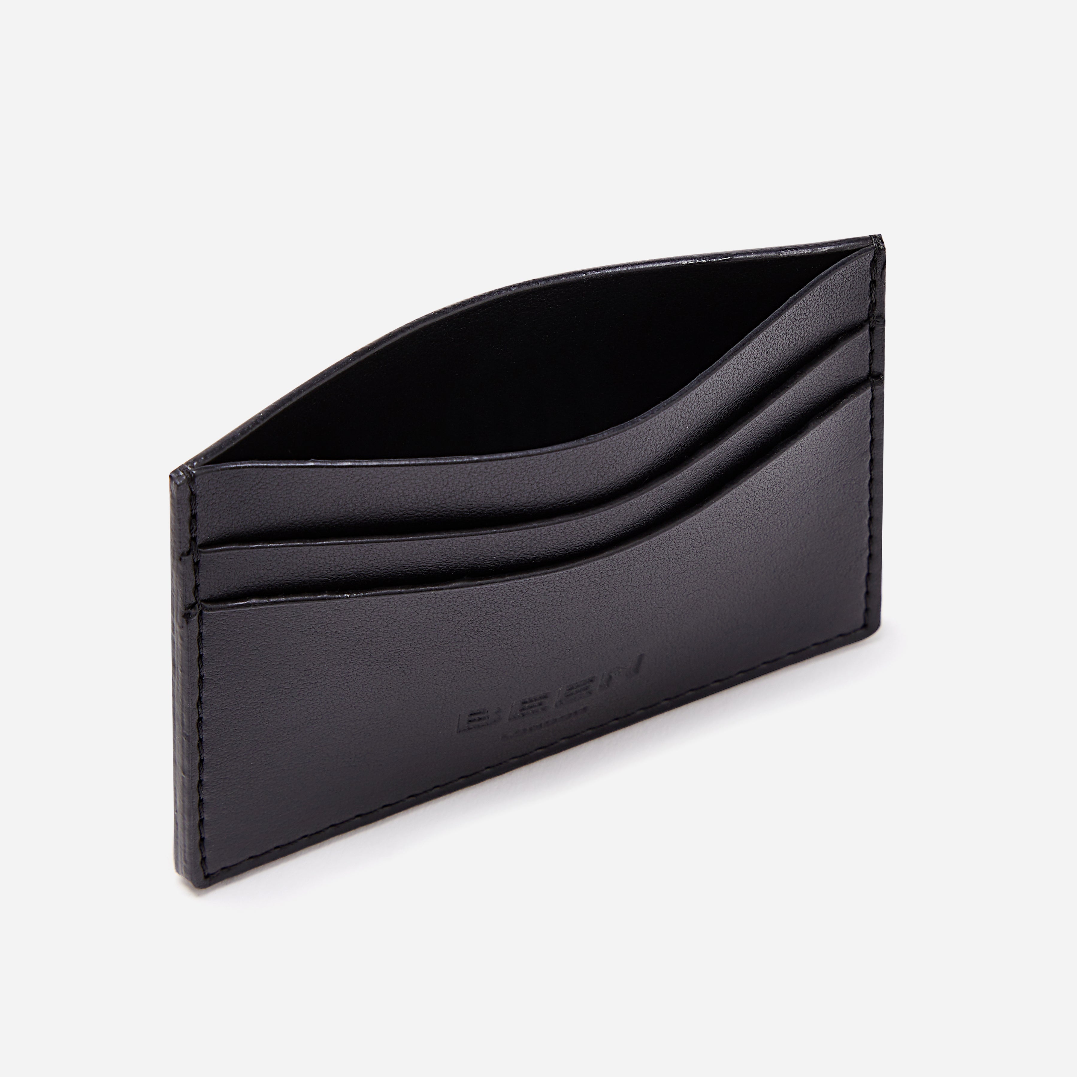 Vegan leather Wick Cardholder in Black onyx with opening to show ample space for cards