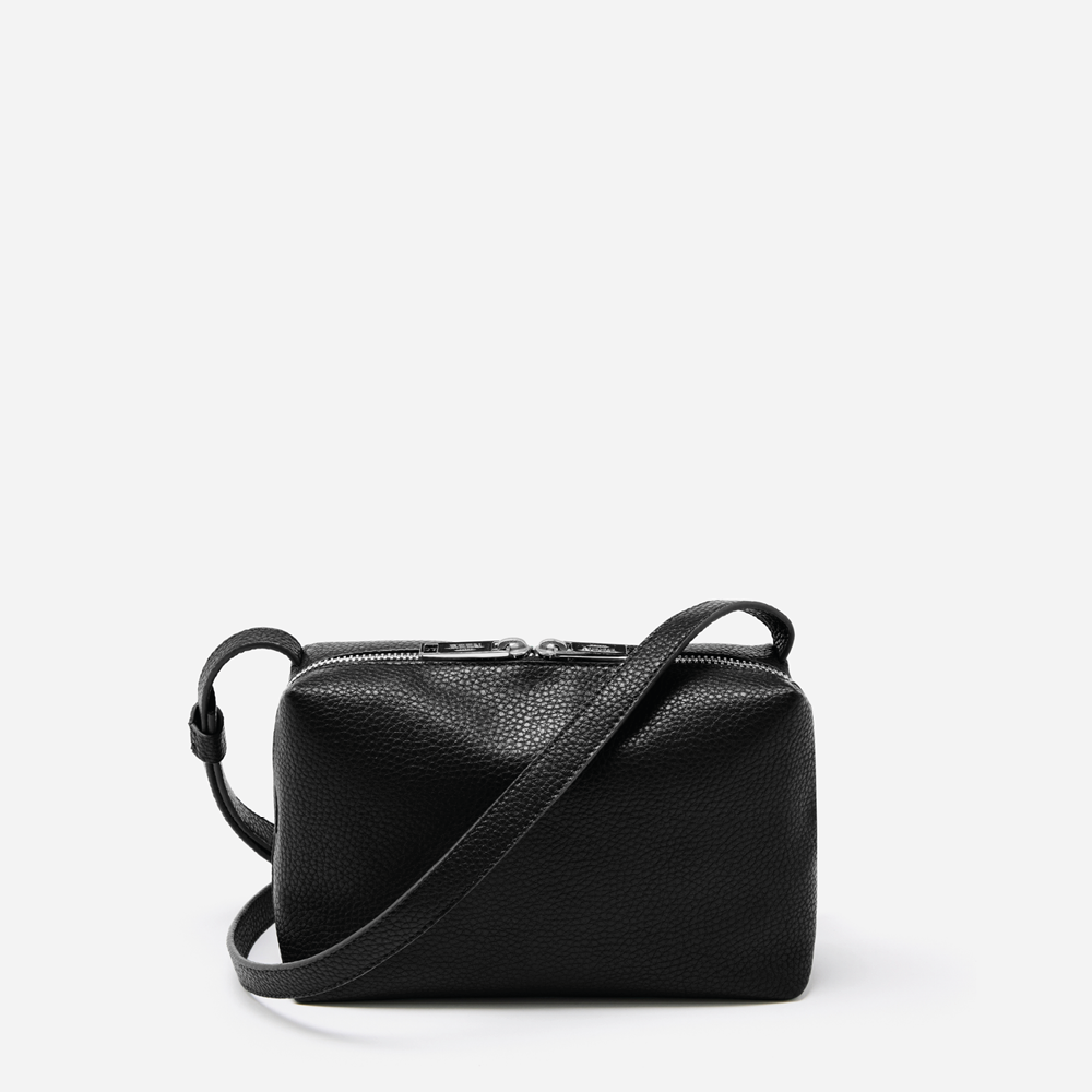 Rees Recycles pebbled leather Crossbody in Black Onyx front 