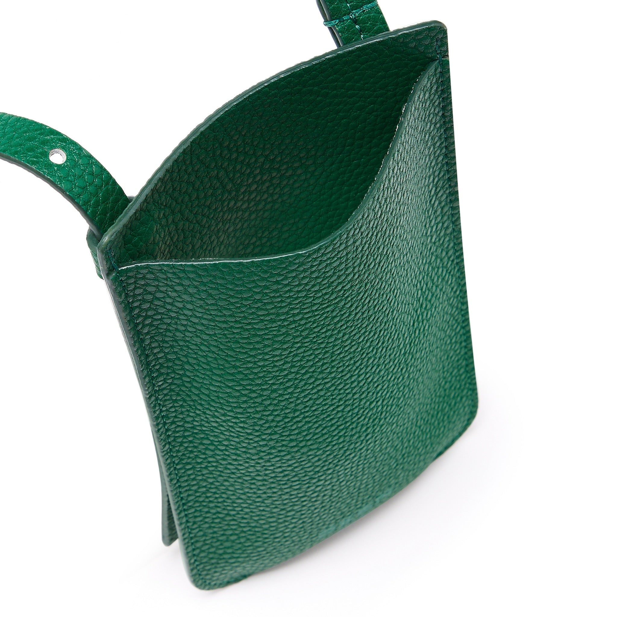 Elia Phone Bag in Rainforest Green recycled pebbled leather spacious interior 