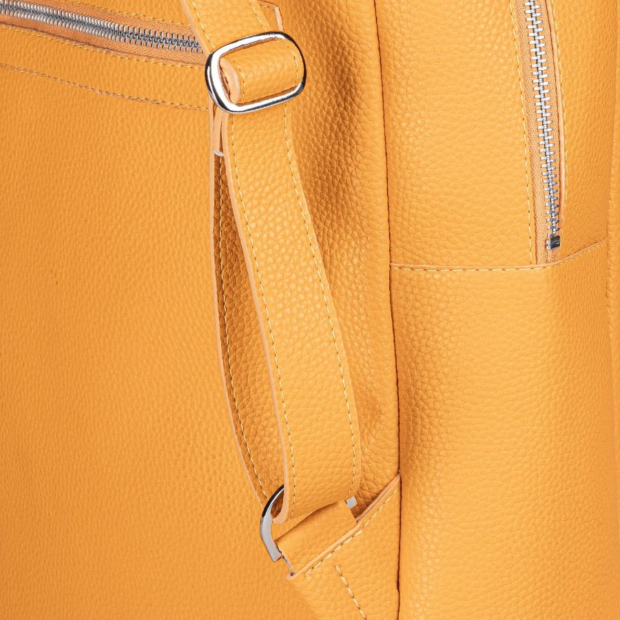 Islington Backpack in Ripe Mango recycled hardware close up 