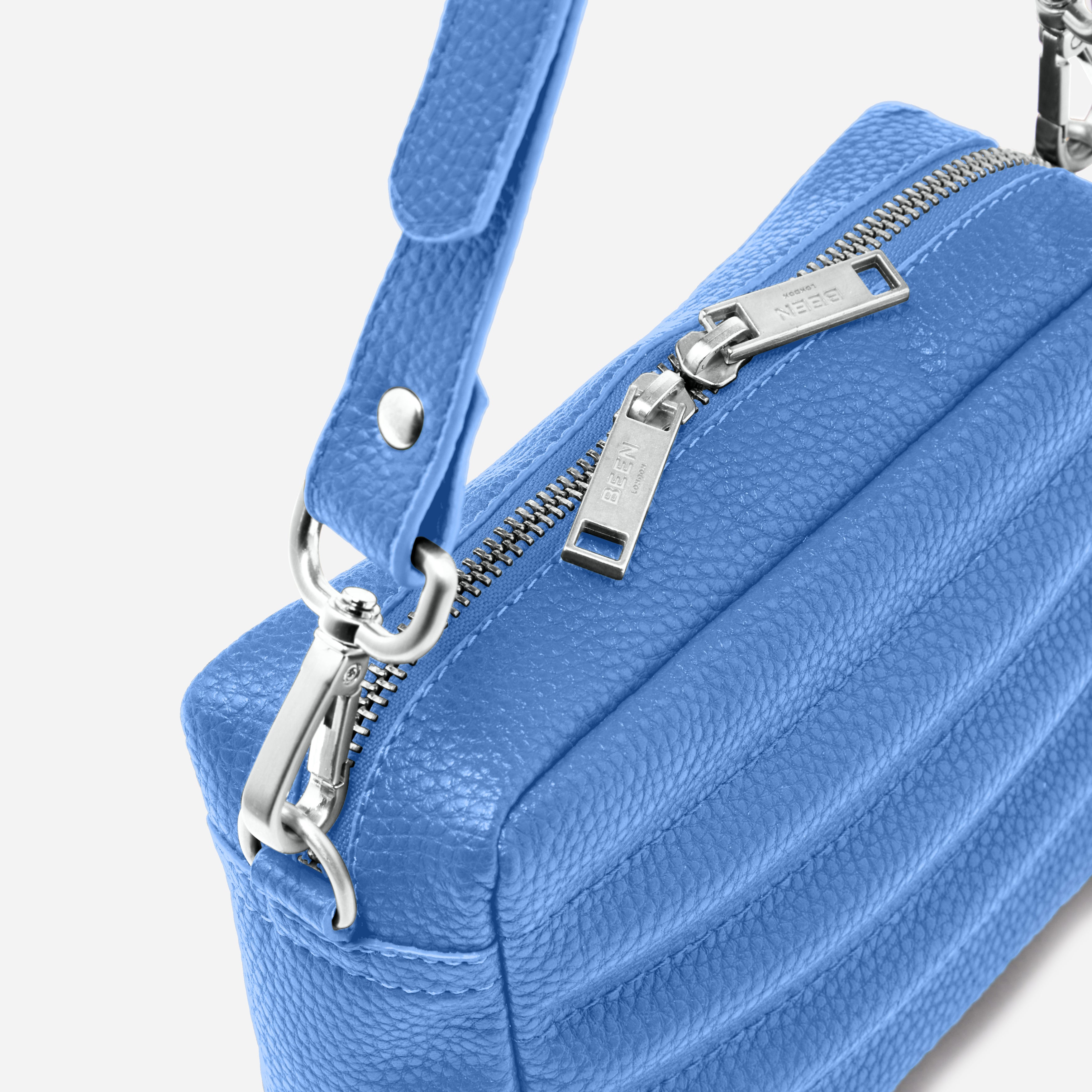 Ridley Crossbody in Forget-Me-Not top view of double zip and side strap
